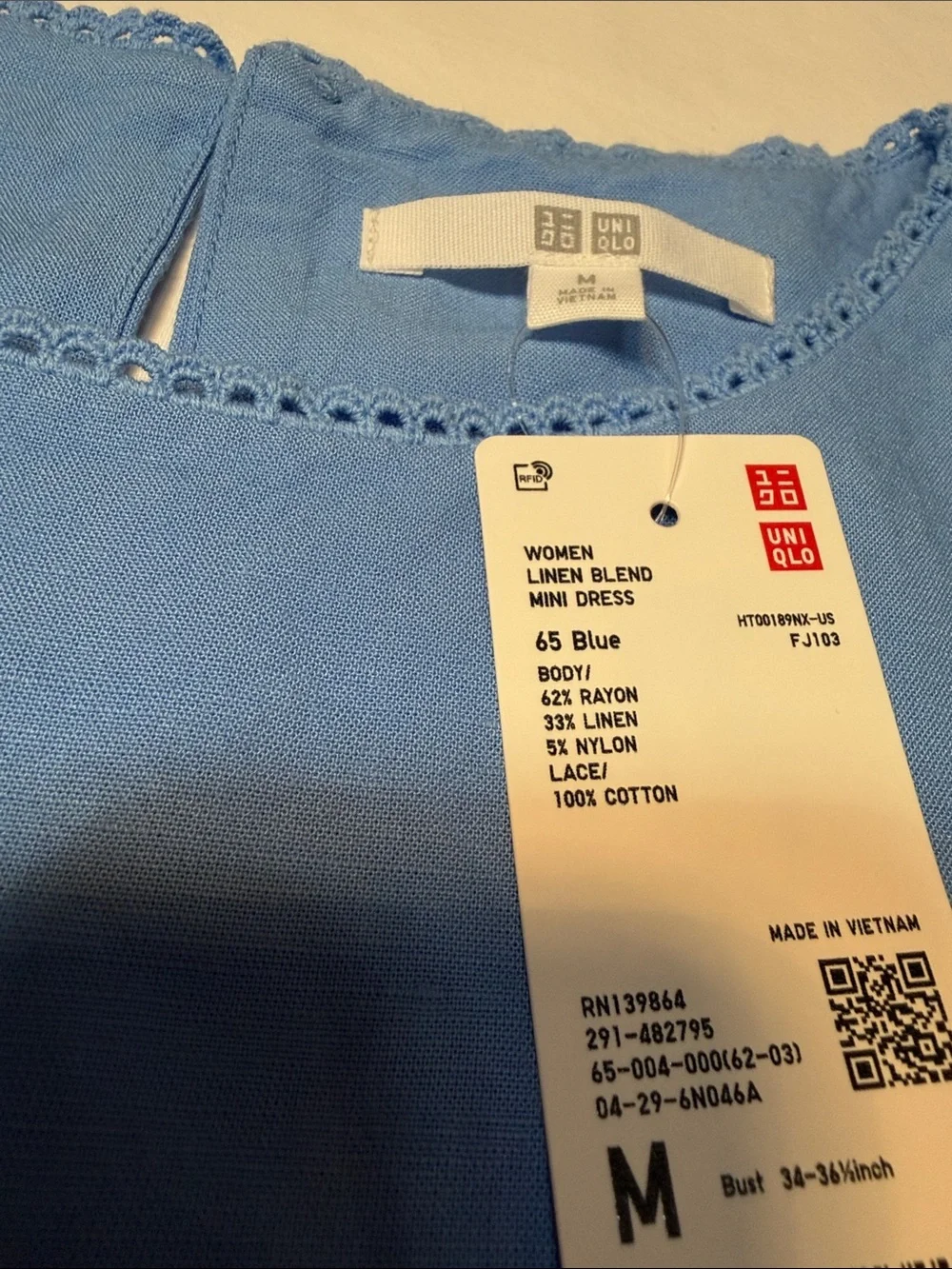 Uniqlo Blue Linen-Blend Mini Dress M NWT - Picture 6 of 8